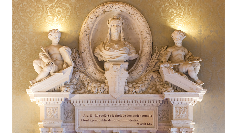 Cour des comptes - Palais Cambon - Grand' chambre - Fronton brisé avec l'article 15 de la Déclaration des droits de l'homme et du citoyen