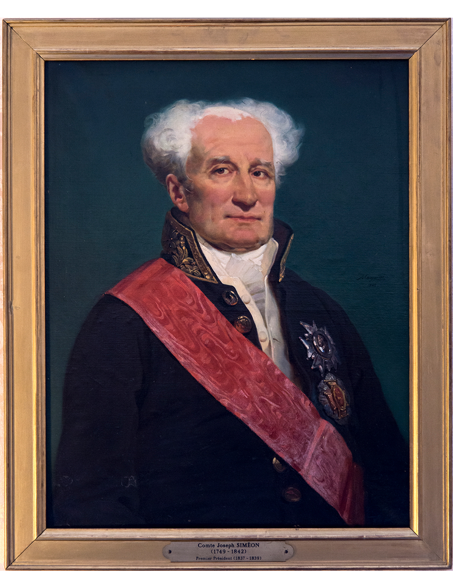 Cour des comptes - Palais Cambon -Salle de délibération Mollien - Huile sur toile d'après Jean-Baptiste Mauzaisse,  représentant Joseph-Jérôme, comte Siméon, il remplaça Félix Barthe à la Première présidence à l'âge de 88 ans