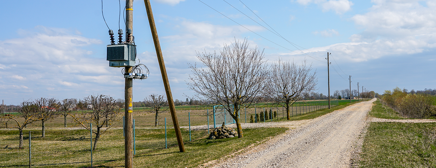 Des poteaux électriques basse tension en zone rurale