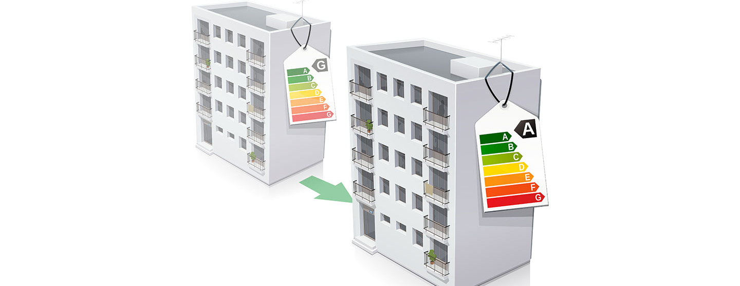 Visuel représentant la rénovation énergétique d’un bâtiment