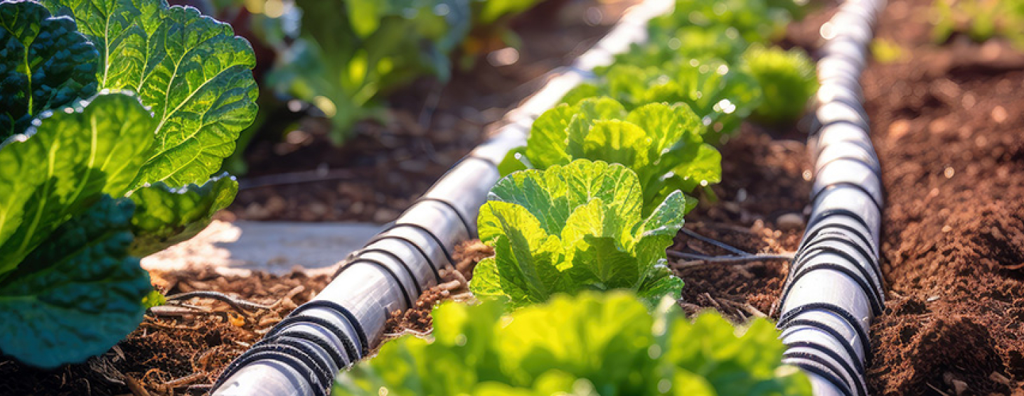Système d'irrigation par goutte-à-goutte dans un jardin de légumes