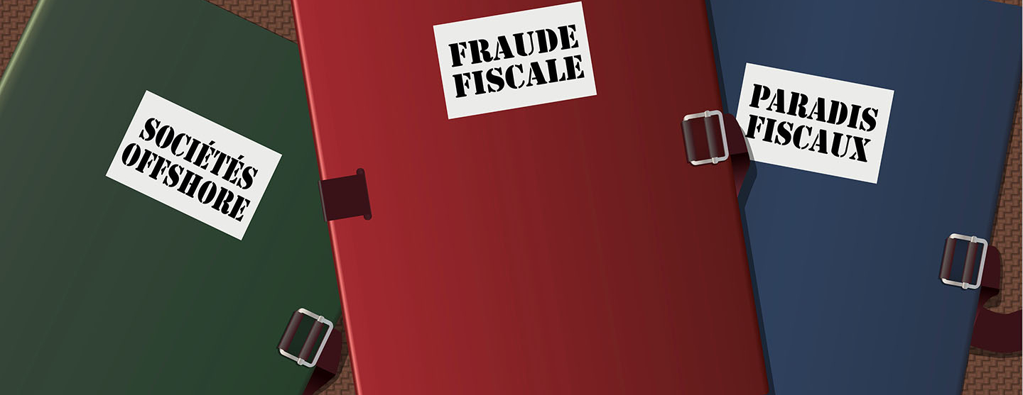Dossiers colorés portant des étiquette Fraude fiscale, Sociétés offshore et Paradis fiscaux