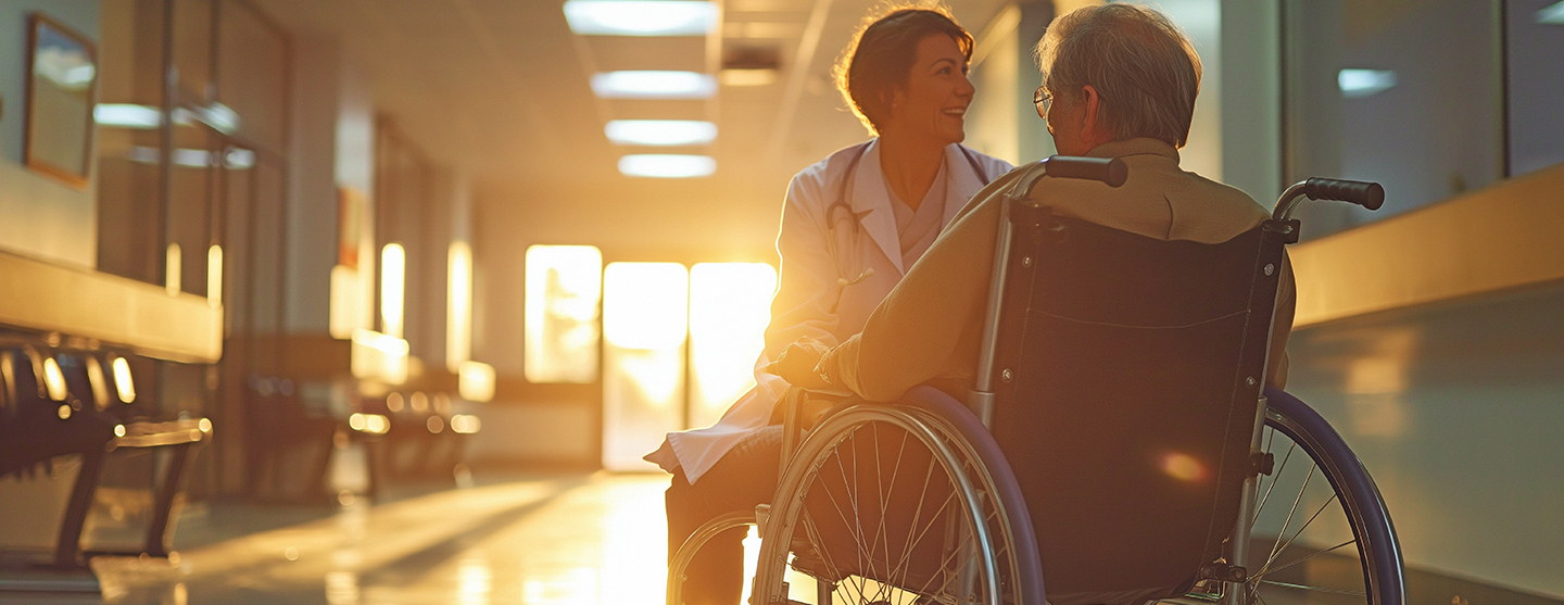 Médecin discutant avec un patient en situation de handicap