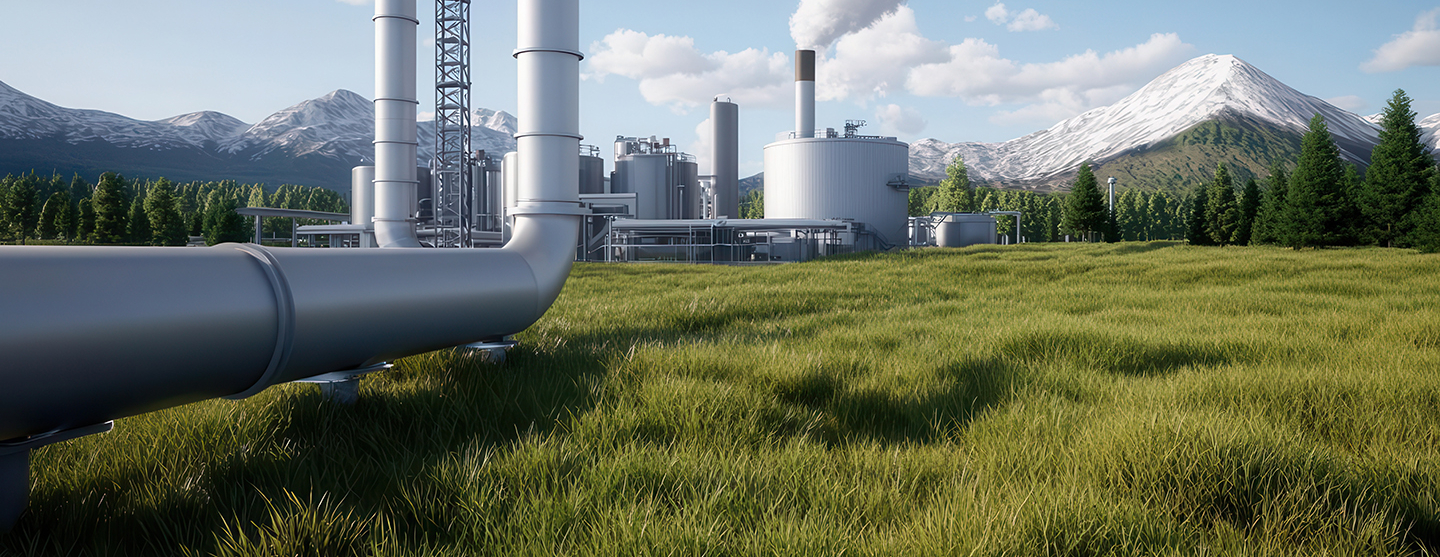 Usine dans un paysage de montagne