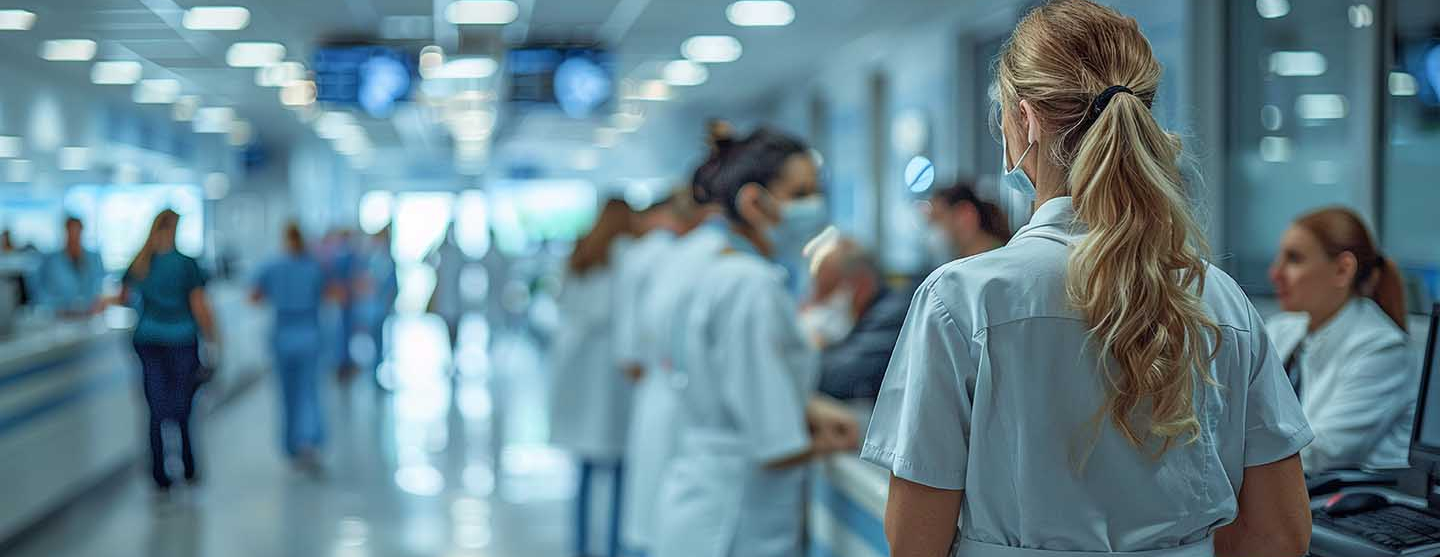 Personnels médicaux dans un couloir d'hôpital