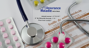 Vue d'une feuille de soins, d'un relevé de l'Assurance maladie et de médicaments